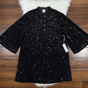 J.Marie Women's Size Small Black Axel Sequin Banded Collar Shift‎ Mini Dress